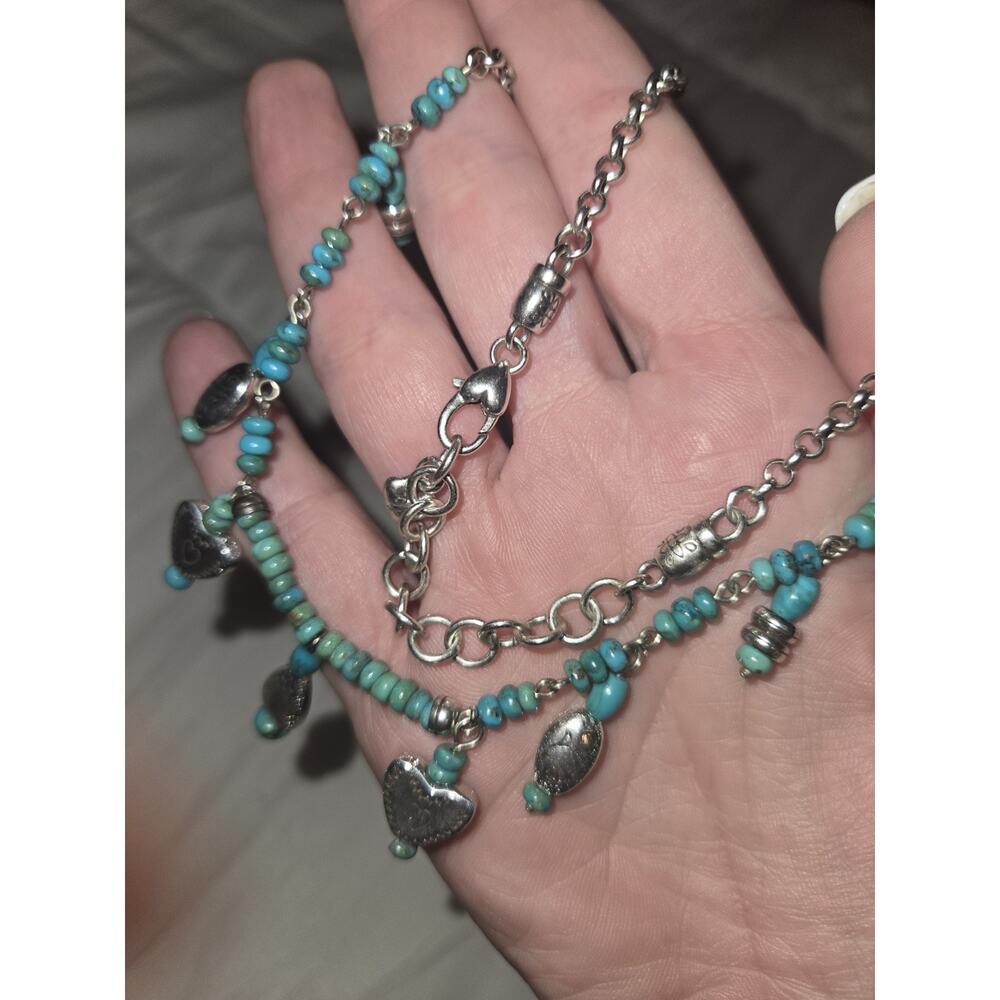 Brighton turquoise beaded necklace with silver tone heart charm